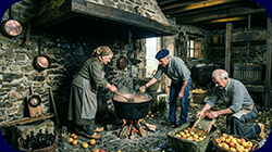 Imagen de casa de aldea Asturiana con un llar y llagar en la misma estancia
